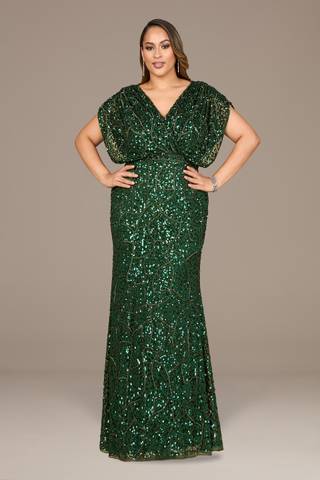 Picture of Beaded Gown with Draped Cape Sleeves