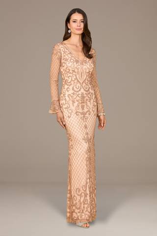 Picture of Beaded Long Sleeve V-neck Gown