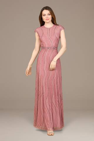 Picture of Cap Sleeve Illusion Neck Beaded Gown