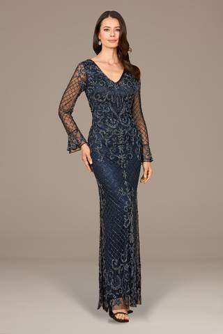 Picture of Beaded Long Sleeve V-neck Gown