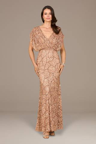 Picture of Beaded Gown with Draped Cape Sleeves