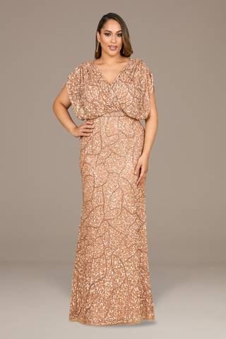 Picture of Beaded Gown with Draped Cape Sleeves