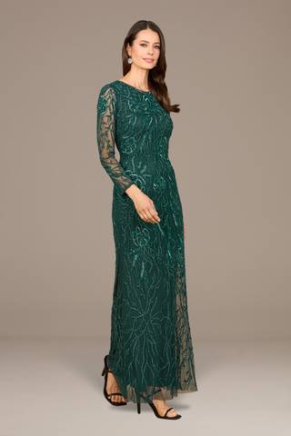 Picture of High Neck Long Sleeve Beaded Gown