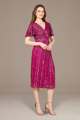 Picture of Beaded Midi Dress with Flutter Sleeves