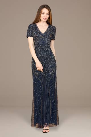 Picture of Short Sleeve Sheath Beaded Gown