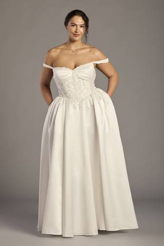 View DB Studio Off-the-Shoulder Satin Ball Gown with Beaded Lace in all available color and sizes Picture of Off-the-Shoulder Satin Ball Gown with Beaded Lace