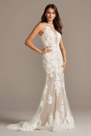 Picture of Illusion Sequin Floral Applique Wedding Dress