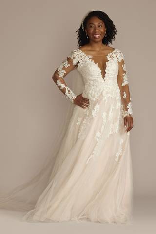 Picture of Illusion V-Neck Long Sleeve Lace Wedding Gown