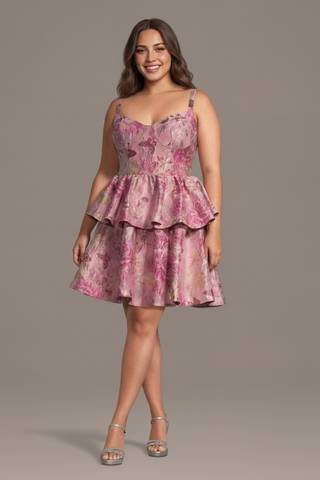 Picture of Brocade Corset A-Line Mini Dress with Tiered Skirt