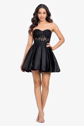 Picture of Satin A-Line Dress with Lace-up Corset Bodice