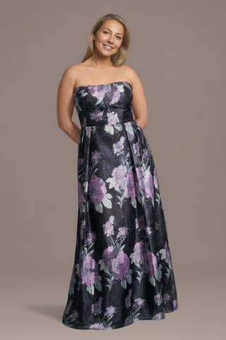 Picture of Floral Brocade Strapless A-Line Dress