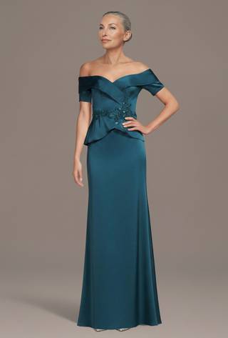 Picture of Appliqued Off-the-Shoulder Peplum Sheath Dress