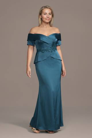 Picture of Appliqued Off-the-Shoulder Peplum Sheath Dress