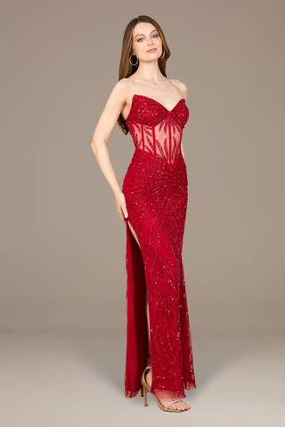 Picture of Beaded Corset Dress with Slit