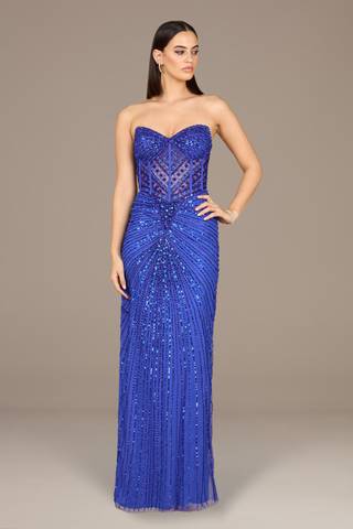 Picture of Embellished Strapless Gown with Slit