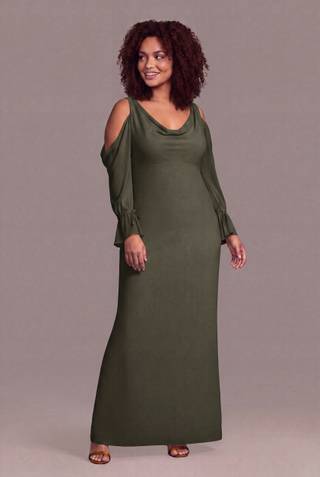 View Celebrate DB Studio Chiffon Cold Shoulder Long Sleeve Sheath Dress in all available color and sizes Picture of Chiffon Cold Shoulder Long Sleeve Sheath Dress