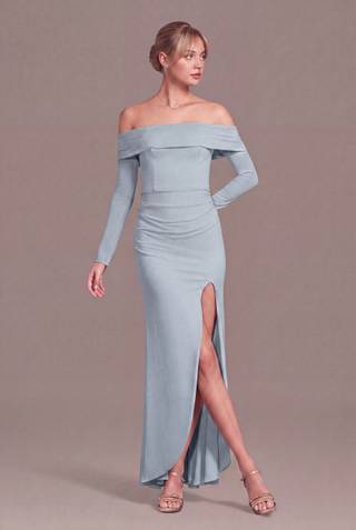 Picture of Long Sleeve Off the Shoulder Mesh Sheath Dress
