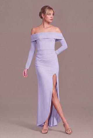 Picture of Long Sleeve Off the Shoulder Mesh Sheath Dress