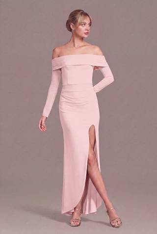 Picture of Long Sleeve Off the Shoulder Mesh Sheath Dress