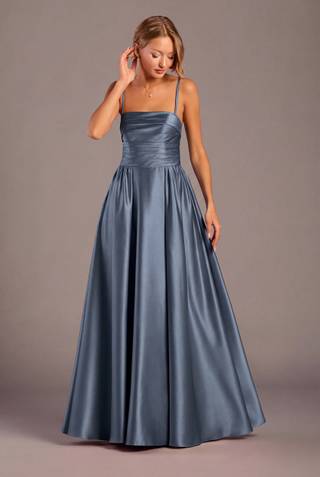 View David's Bridal Satin Pleated Bodice A-Line Dress in all available color and sizes Picture of Satin Pleated Bodice A-Line Dress
