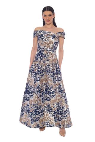 Picture of Off the Shoulder Poly Brocade Gown