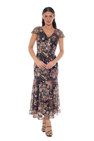Picture of Floral Emboirdered with Sequin All Over Midi Dress