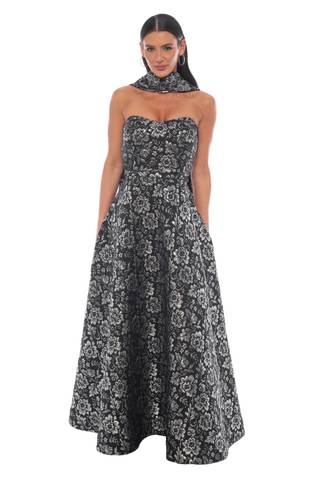 Picture of Strapless Brocade Ball Gown with Scarf