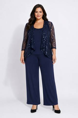 Picture of Beaded Jersey Long Sleeve Scoop Neck Pantsuit