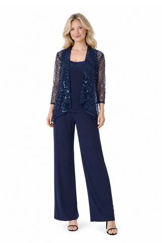 Picture of Beaded Jersey Long Sleeve Scoop Neck Pantsuit