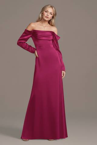 Picture of Charmeuse Off-the-Shoulder Long-Sleeve Dress