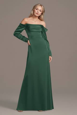 Picture of Charmeuse Off-the-Shoulder Long-Sleeve Dress