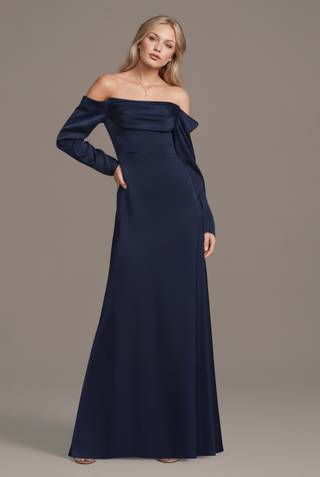 Picture of Charmeuse Off-the-Shoulder Long-Sleeve Dress