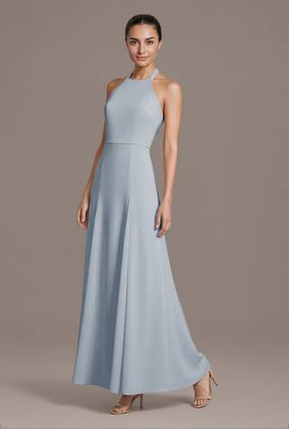 Picture of Matte Satin and Chiffon Halter A-Line Dress