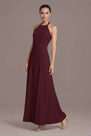 Picture of Matte Satin and Chiffon Halter A-Line Dress