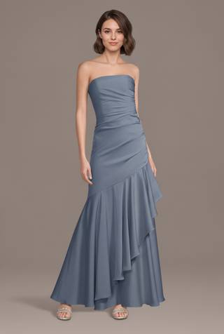 Picture of Matte Satin Strapless Asymmetrical Mermaid Dress