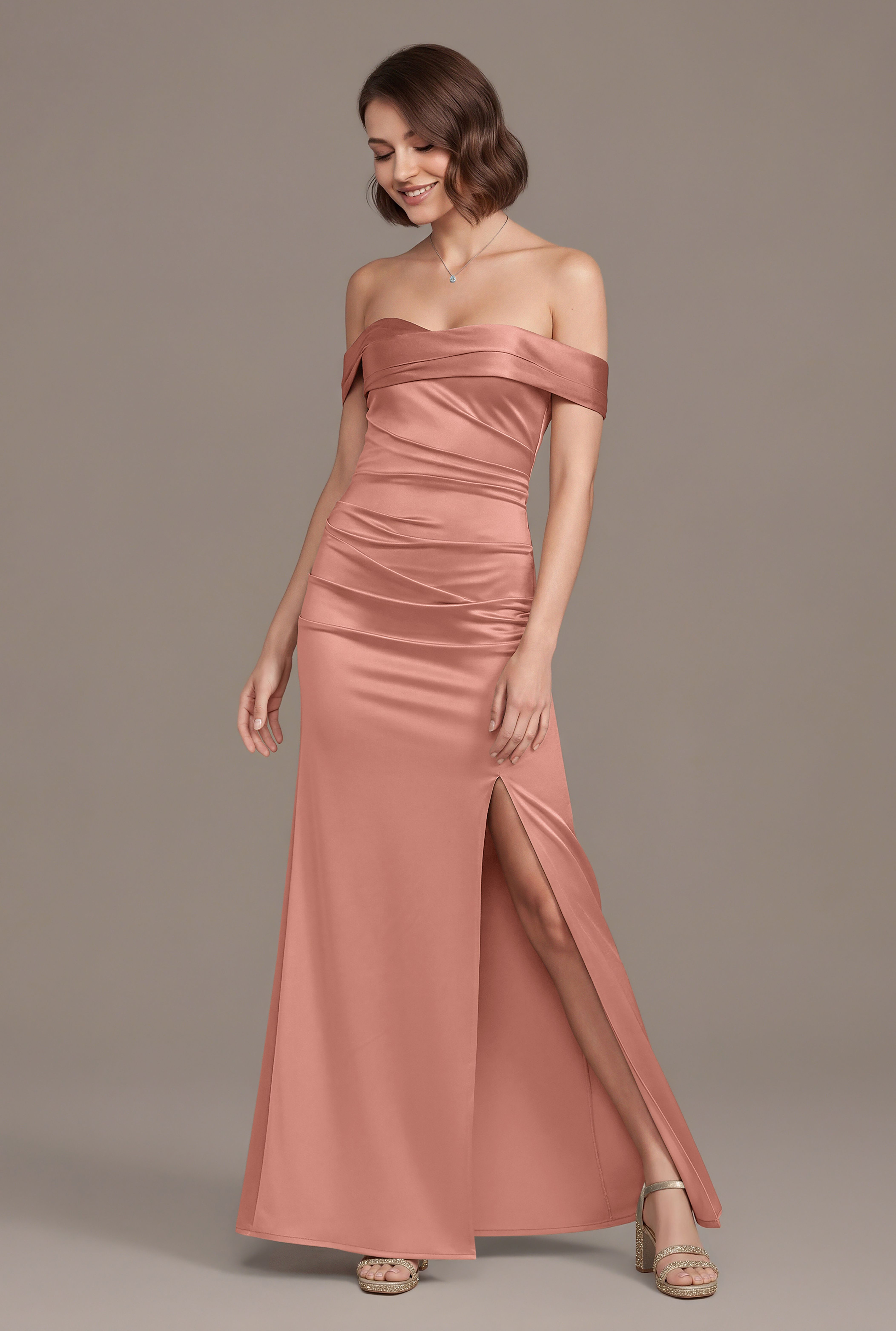 Galina Signature Sculpting Satin Off-The-Shoulder Mermaid Dress in Desert Coral Size: 2X David's Bridal