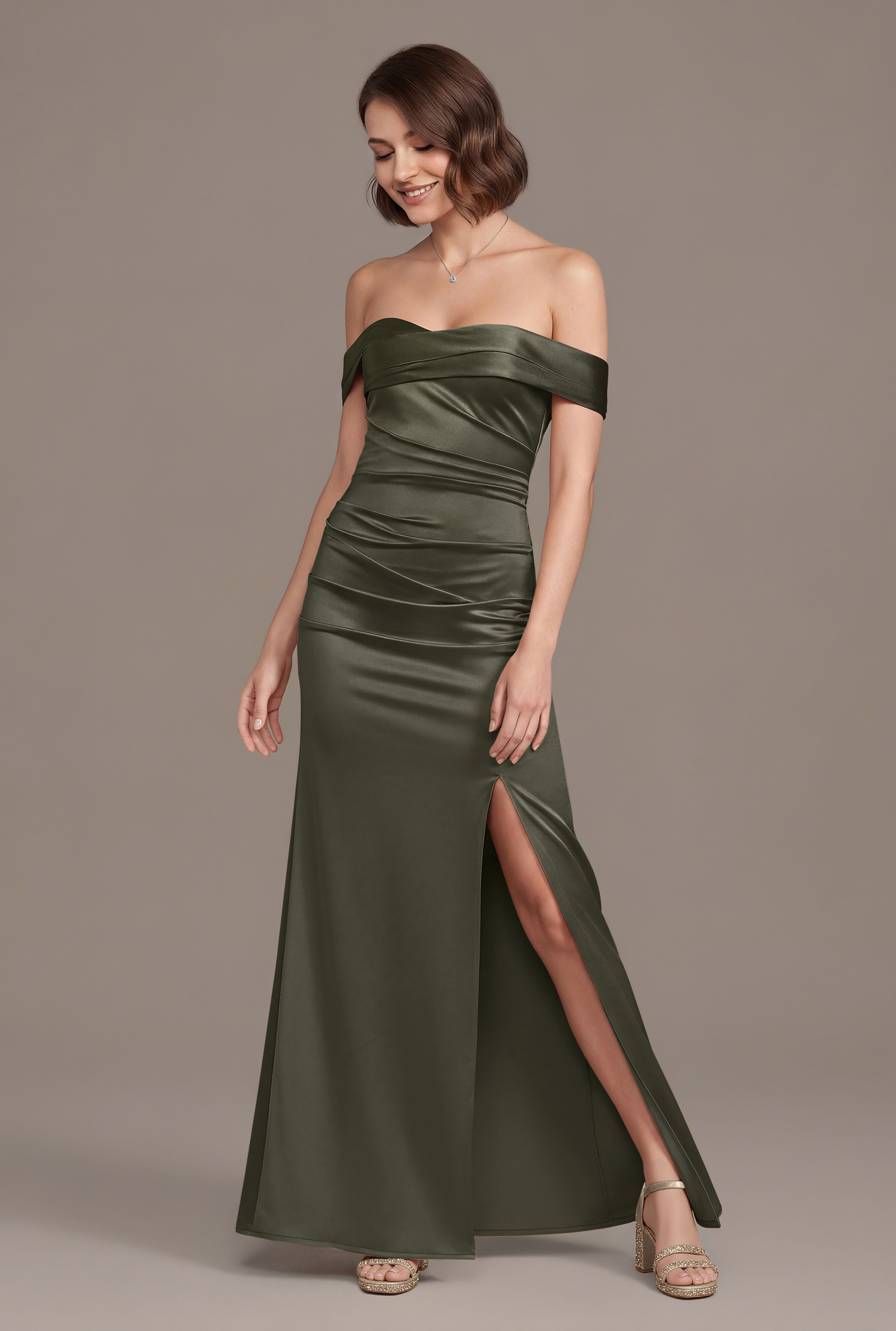 Galina Signature Sculpting Satin Off-The-Shoulder Mermaid Dress in Evergreen Size: 1X David's Bridal