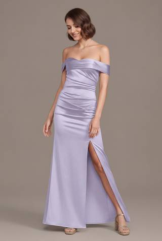 View Galina Signature Sculpting Satin Off-the-Shoulder Mermaid Dress in all available color and sizes Picture of Sculpting Satin Off-the-Shoulder Mermaid Dress
