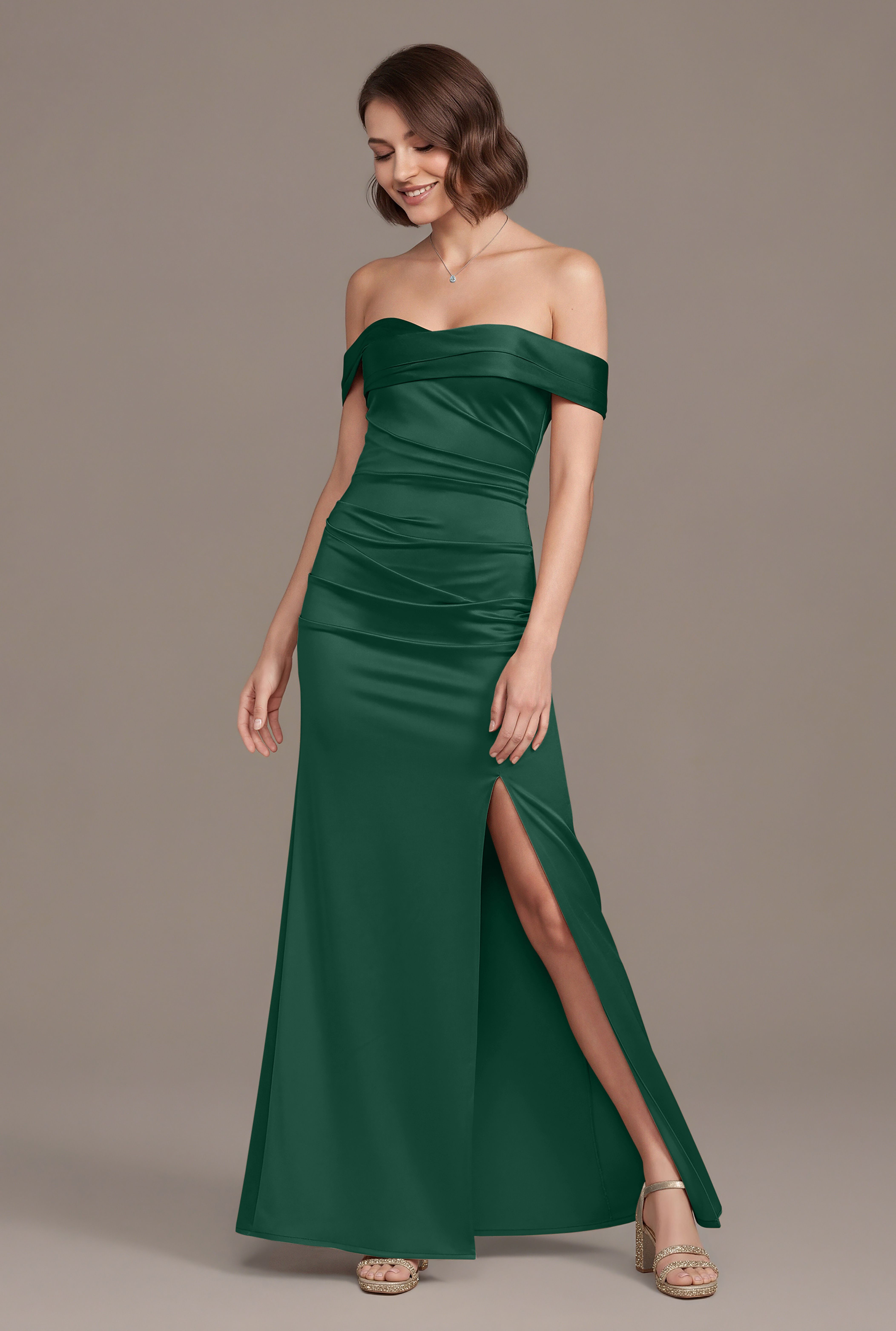 Galina Signature Sculpting Satin Off-The-Shoulder Mermaid Dress in Juniper Size: 4X David's Bridal