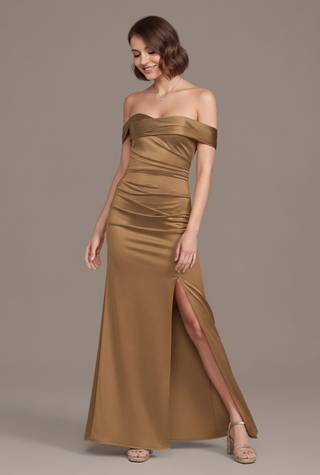 View Galina Signature Sculpting Satin Off-the-Shoulder Mermaid Dress in all available color and sizes Picture of Sculpting Satin Off-the-Shoulder Mermaid Dress
