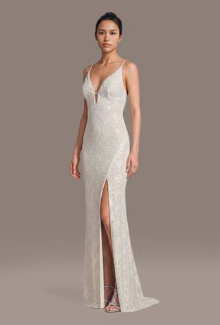 View DB Studio Sequin Lace Sheath Dress with Spaghetti Straps in all available color and sizes Picture of Sequin Lace Sheath Dress with Spaghetti Straps