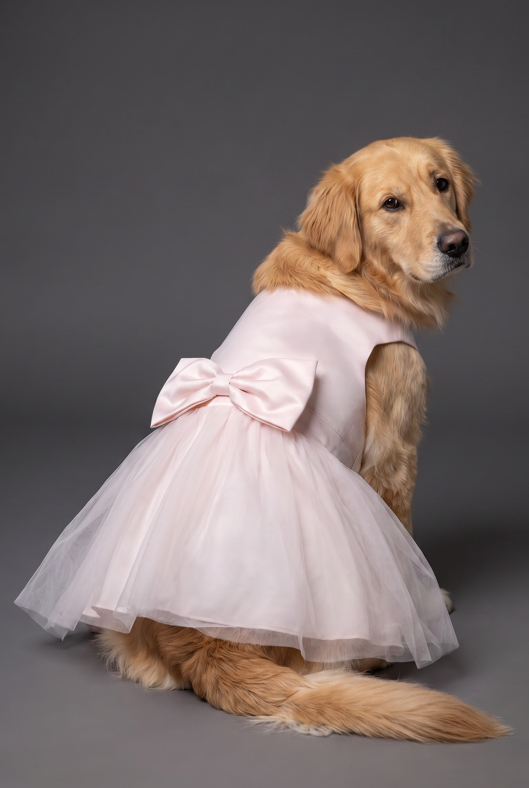 Bow Satin Tulle Skirt Dog Dress in Whisper Pink Size: Medium David's Bridal