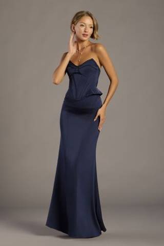 Picture of Matte Satin Sculpted Neckline Peplum Sheath Dress