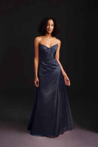 Picture of Satin and Tulle Dress with Sculpted Neckline