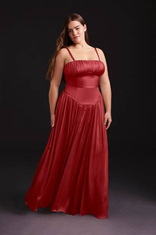 Picture of Crinkle Chiffon Basque Waist Dress with Tie Belt
