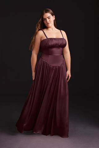 Picture of Crinkle Chiffon Basque Waist Dress with Tie Belt