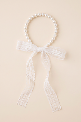 Picture of Pearl Wrapped Lace Ribbon Flower Girl Headband