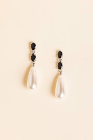 Picture of Pearl and Black Stone Drop Earrings