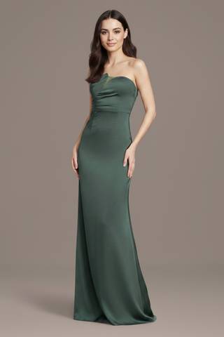 Picture of Matte Satin Sculpted Neckline Strapless Sheath