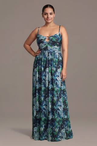 Picture of Floral Mesh V-Neck Spaghetti Strap A-Line Dress